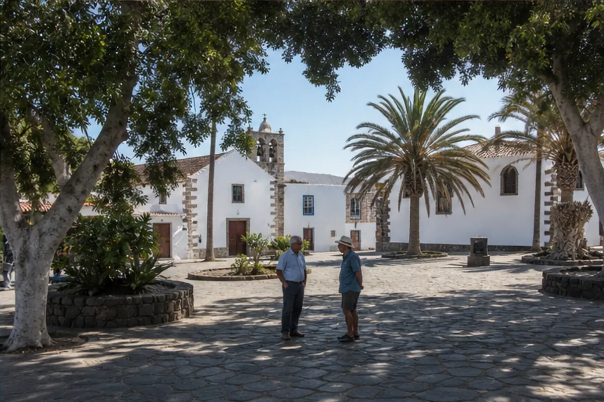 Plaza sombreada en un pueblo tradicional de Canarias